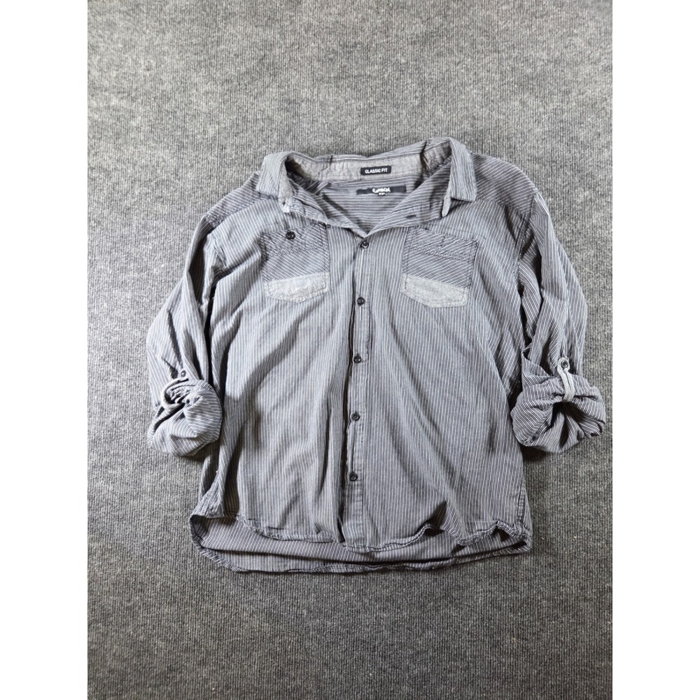 Carbon Men XXL Classic Fit Grey Pinstripe Long Sleeve Roll Tab Button Down Shirt